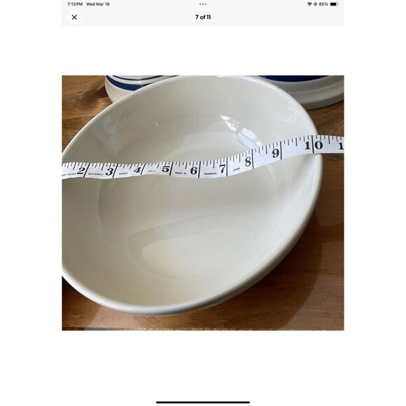 Roseville Ohio Friendship Pottery Nebraska Ivory/Blue Stripe Pasta Serving Bowls - Picture 7 of 11